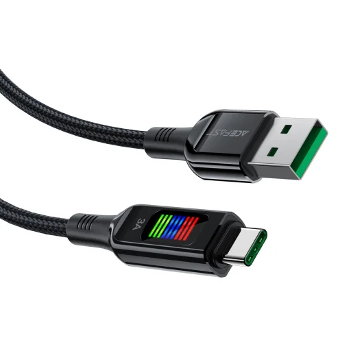 Acefast C7-04 USB-A USB-C 60W 1.2m kábel kijelzővel - fekete - 3