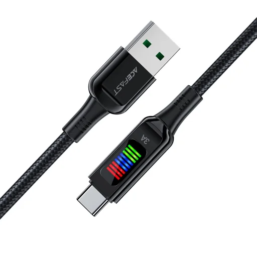 Acefast C7-04 USB-A USB-C 60W 1.2m kábel kijelzővel - fekete - 4