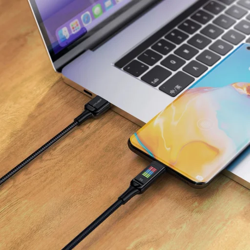 Acefast C7-04 USB-A USB-C 60W 1.2m kábel kijelzővel - fekete - 5