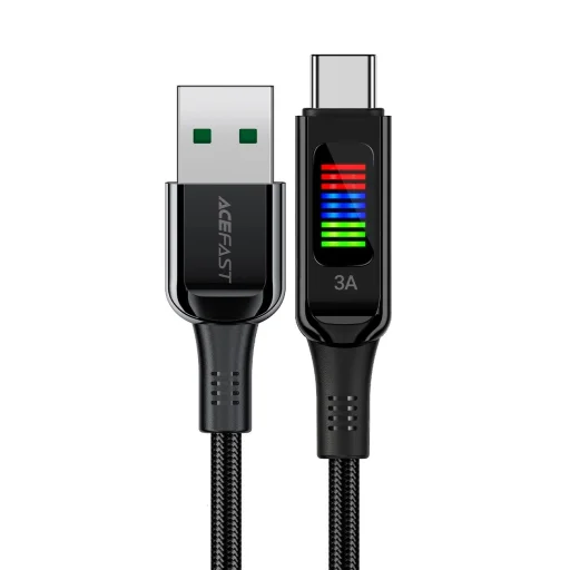 Acefast C7-04 USB-A USB-C 60W 1.2m kábel kijelzővel - fekete - 1
