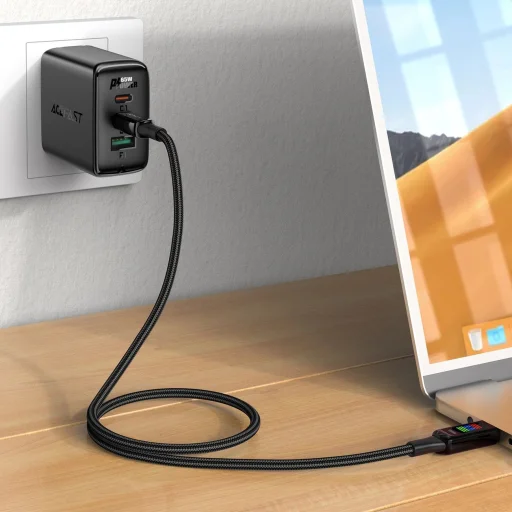 Acefast C7-03 USB-C USB-C 100W 1,2m kábel kijelzővel - fekete - 5