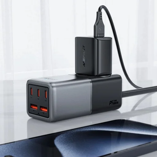 Acefast Z2 GaN 75W PD asztali töltő 3x USB-C 2x USB-A - fekete és szürke - 4