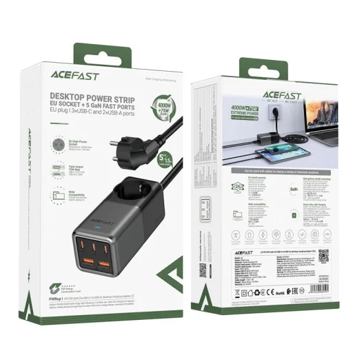 Acefast Z2 GaN 75W PD asztali töltő 3x USB-C 2x USB-A - fekete és szürke - 5