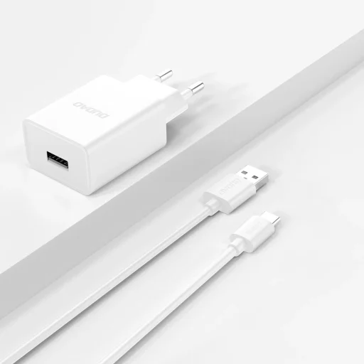 Dudao A4EU USB-A 2.1A hálózati töltő adapter - fehér + USB-A - USB-C kábel - 4