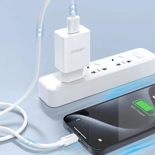 Dudao A4EU USB-A 2.1A hálózati töltő adapter - fehér + USB-A - USB-C kábel - 5