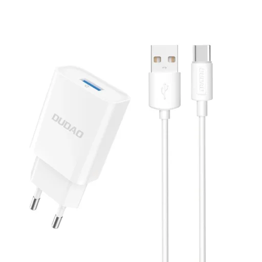 Dudao A4EU USB-A 2.1A hálózati töltő adapter - fehér + USB-A - USB-C kábel - 1
