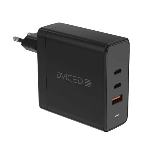 Dviced fali töltő 65W GaN 1 USB-A, 2 USB-C EU kábellel - Fekete - 1