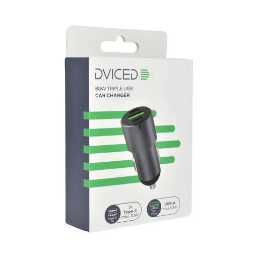Dviced autós töltő 60W 1 USB-A, 2 USB-C - Szürke - 2