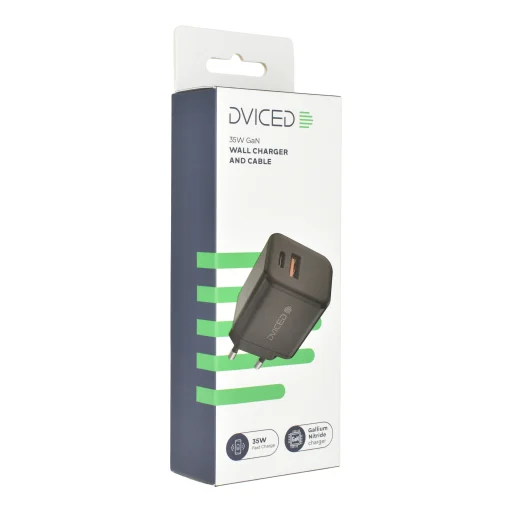 Dviced fali töltő 35W GaN 1 USB-A, 1 USB-C EU kábellel - Fekete - 3