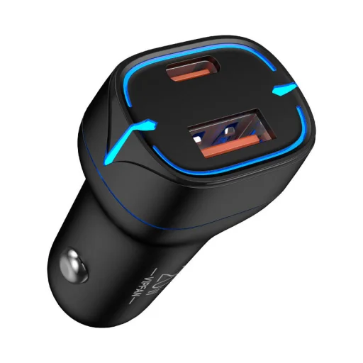 VFAN C11 autós töltő, USB + USB-C, PD 20W + QC 3.0, LED (fekete) - 3