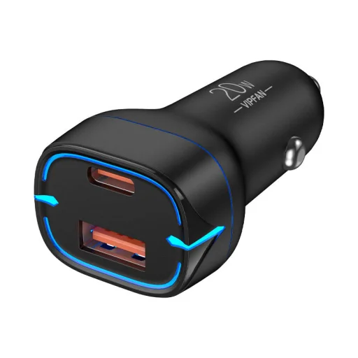 VFAN C11 autós töltő, USB + USB-C, PD 20W + QC 3.0, LED (fekete) - 4