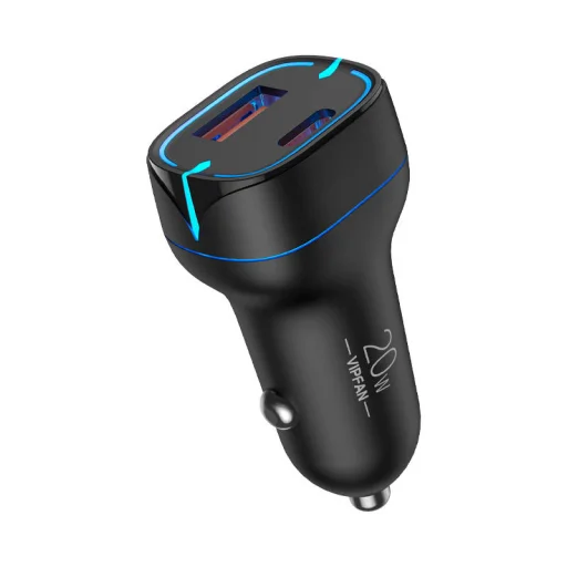 VFAN C11 autós töltő, USB + USB-C, PD 20W + QC 3.0, LED (fekete) - 1