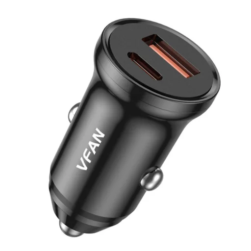 VFAN C03 autós töltő, USB + USB-C, 20W, PD + QC 3.0 (fekete) - 2