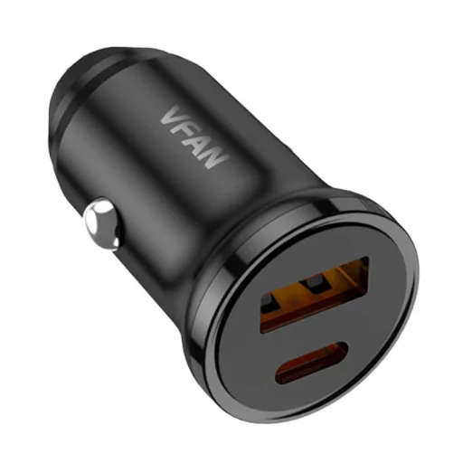 VFAN C03 autós töltő, USB + USB-C, 20W, PD + QC 3.0 (fekete) - 3