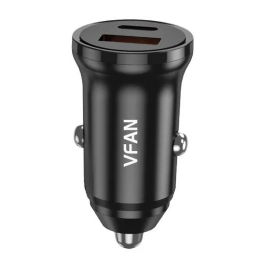 VFAN C03 autós töltő, USB + USB-C, 20W, PD + QC 3.0 (fekete) - 1