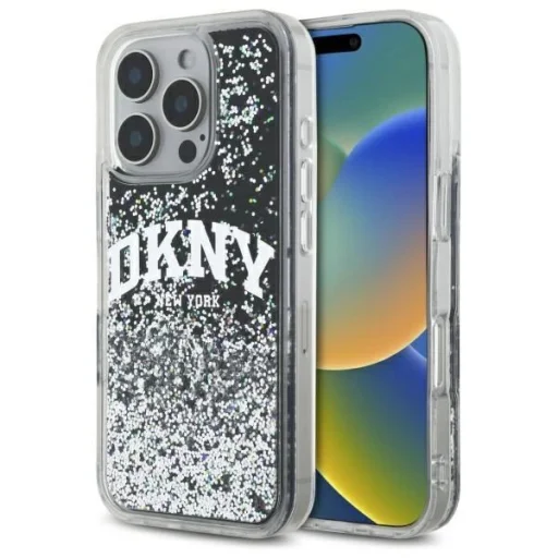  iPhone 16 Pro 6.3" Fekete/Fekete DKNY DKHCP16LLBNAEK Liquid Glitter Arch Logo tok - 1
