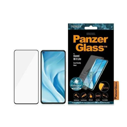 PanzerGlass E2E Regular Xiaomi Mi 11 Lite 5G, Tokbarát, Antibakteriális fekete üvegfólia - 1