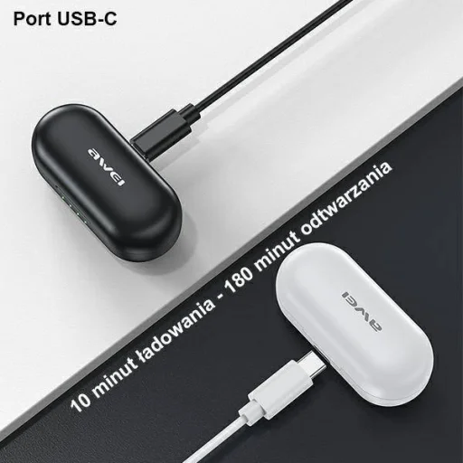 Bluetooth 5.1 TWS Fülhallgató + AWEI Dokkolóállomás (T13Pro) fekete - 10