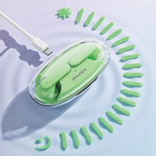 AWEI Bluetooth 5.3 T85 ENC TWS fülhallgató + töltőállomás zöld/zöld - 4