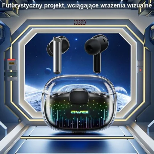 Bluetooth 5.3 AWEI T52 Pro2 TWS fülhallgató + töltőállomás fekete/fekete - 2