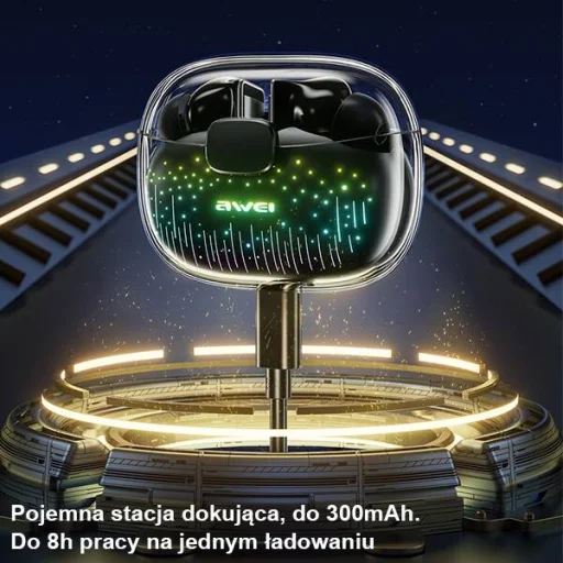 Bluetooth 5.3 AWEI T52 Pro2 TWS fülhallgató + töltőállomás fekete/fekete - 6