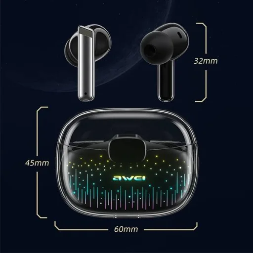 Bluetooth 5.3 AWEI T52 Pro2 TWS fülhallgató + töltőállomás fekete/fekete - 7