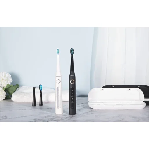 FairyWill FW-507 Szónikus elektromos fogkefe fejkészlettel és tokkal (2 db, fekete és fehér) - 5