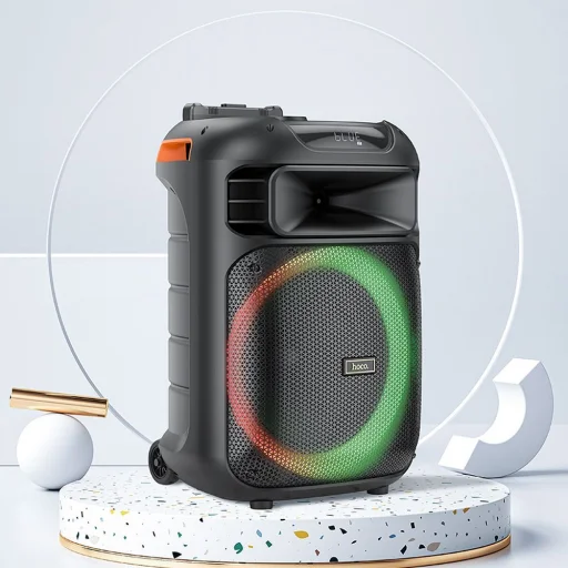 HOCO vezeték nélküli hangszóró dancer kültéri karaoke + 2x vezeték nélküli mikrofon LED Winner HA5 fekete (+ FBT, TF, USB, AUX) - 6