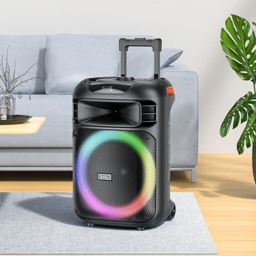 HOCO vezeték nélküli hangszóró dancer kültéri karaoke + 2x vezeték nélküli mikrofon LED Winner HA5 fekete (+ FBT, TF, USB, AUX) - 7