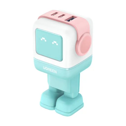 Ugreen Nexode RG (Robot GaN) hálózati töltő, 2x USB-C + USB, 65W (rózsaszín - kék) - 1
