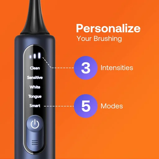 Bitvae BVS3 Smart sonická elektrická zubná kefka – so 4 náhradnými hlavicami, cestovným puzdrom, 5 režimami, tlakovým senzorom, aplikáciou, nočná modrá - 2