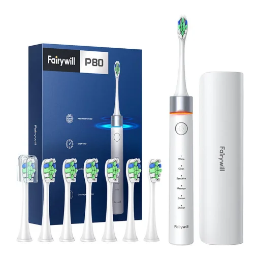 FairyWill FW-P80 szónikus elektromos fogkefe fejkészlettel és tokkal (Fehér) - 1