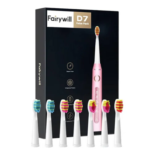 FairyWill FW-507 Plus Szónikus fogkefe fejkészlettel és tokkal (rózsaszín) - 1
