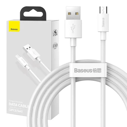 Baseus Simple Wisdom Micro USB - USB kábel, 2.1A, 1.5m (fehér) 2 db. - 1
