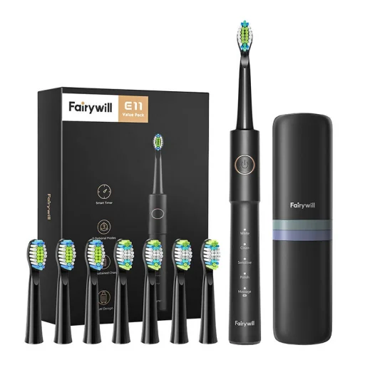 Sonic fogkefe tartozék készlettel és tárolóval FairyWill FW-E11 (fekete) - 1