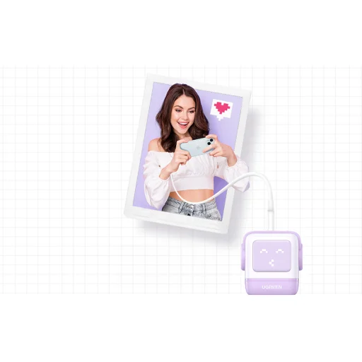 Fali töltő Ugreen Nexode RG (Robot GaN), 2x USB-C + USB, 65W (lila) - 4