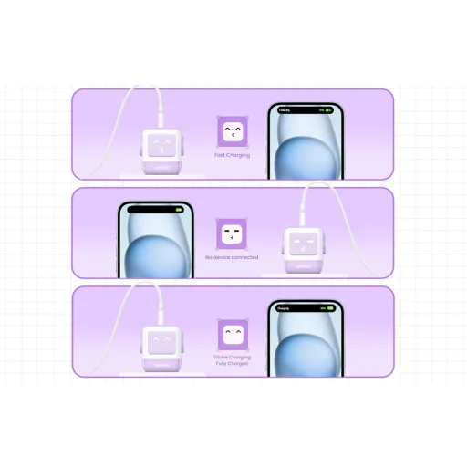 Fali töltő Ugreen Nexode RG (Robot GaN), 2x USB-C + USB, 65W (lila) - 6