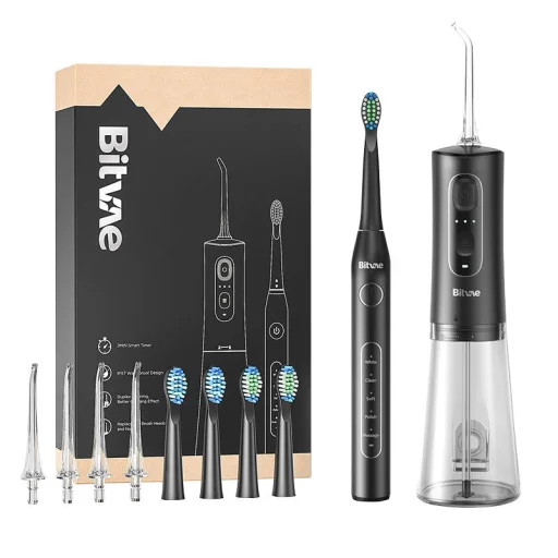Sonic fogkefe cserélhető fej garnitúrával és szájzuhannyal Bitvae D2+C2 (fekete) - 1