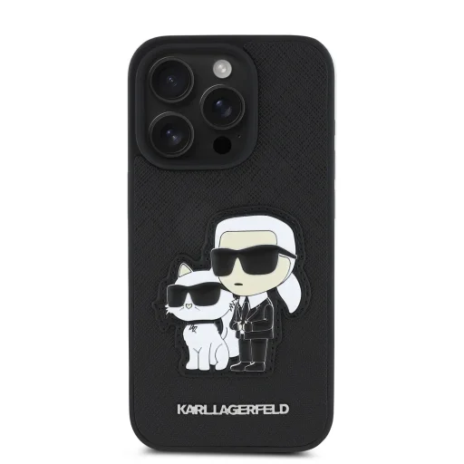  iPhone 15 Pro fekete Karl Lagerfeld PU Saffiano Karl és Choupette tok - 2