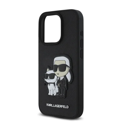  iPhone 15 Pro fekete Karl Lagerfeld PU Saffiano Karl és Choupette tok - 4