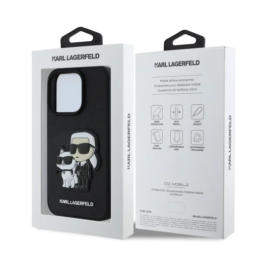  iPhone 15 Pro fekete Karl Lagerfeld PU Saffiano Karl és Choupette tok - 6