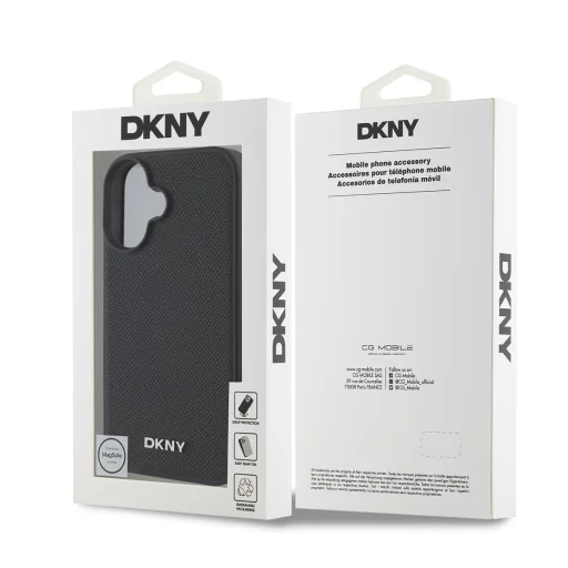 iPhone 16 Plus Fekete DKNY PU bőr Ezüst Fém Logó Magsafe Tok - 6