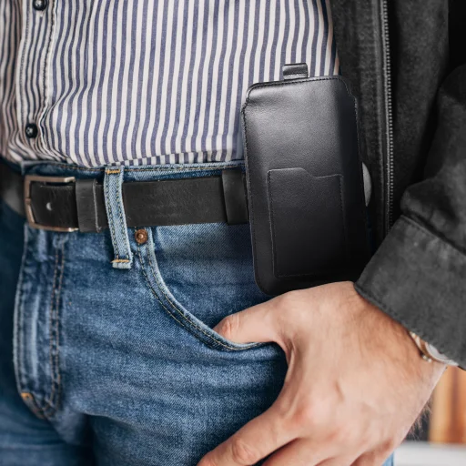 ROYAL - Bőr univerzális övcsat / fekete - Méret 2XL+wide - SAMSUNG A12 / NOTE 9 / XIAOMI REDMI NOTE 10 PRO tok - 4