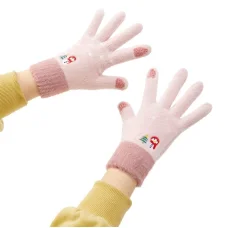 Női téli telefonkesztyű hóemberrel és karácsonyfával - rózsaszín