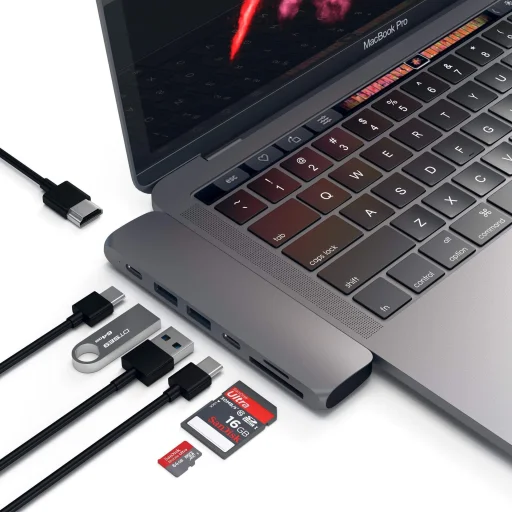  Satechi Alumínium Type-C PRO Elosztó (HDMI 4K, Töltésenkénti Átmenet, 2x USB3.0, 2x SD, Villámcsapás 3) - Űrszürke - 2