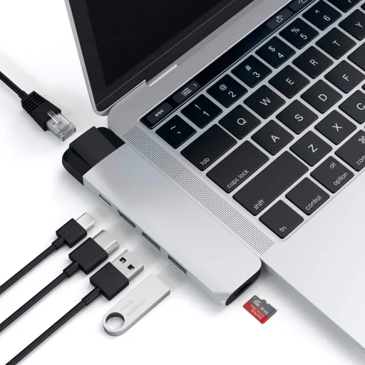 Satechi Alumínium Type-C PRO Hub (HDMI 4K, Átmenő Töltés, 1x USB3.0, 1x SD, Ethernet) - Ezüst - 4