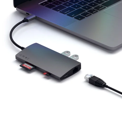 Satechi Alumínium C-Típusú Multi-Port Adapter (HDMI 4K, 3x USB 3.0, MicroSD, Ethernet V2) - Fémes Szürke - 5