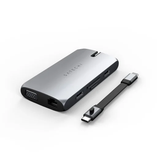 Satechi USB-C mindenhova alkalmazható többportos adapter (1xUSB-C PD töltés, 1x G Ethernet, 1x 4K HDMI, 1x VGA, 1x USB-A, 1x USB-C, micro/SD) - Űrszürke - 6