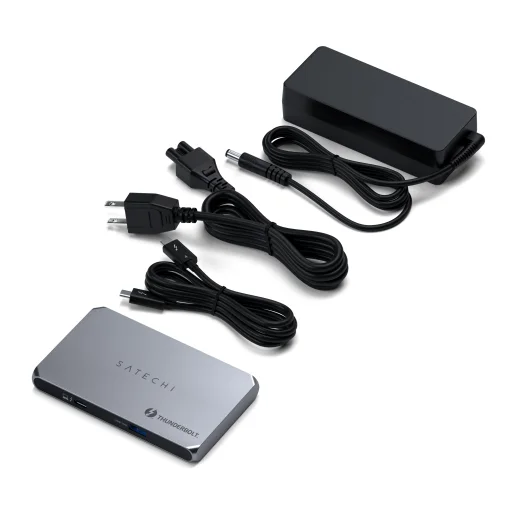 Satechi Alumínium Thunderbolt 4 Vékony Elosztó (3x Thunderbolt 4 Lefelé Irányuló Portok 40 Gbps, 2x 4K 60Hz vagy 1x 8K vagy 1x 6K Mac-en, 1x DC 20V Port) - Szürke - 3