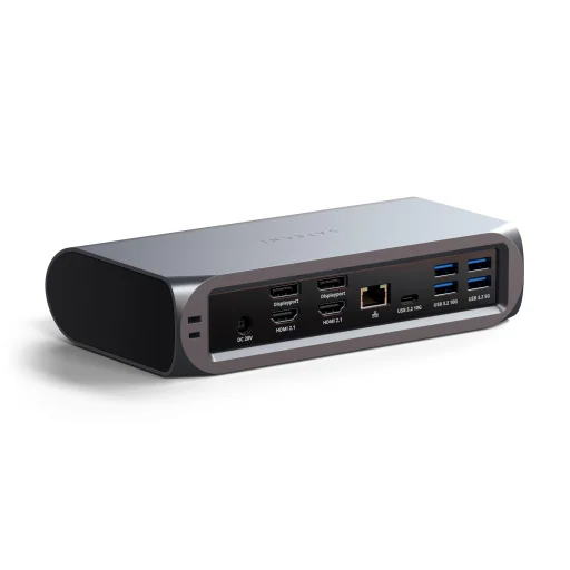 Satechi Thunderbolt Multimédiás Pro Dokkoló (2x DisplayPort, 2x HDMI, 1x Thunder4, 1x USB-C 3.2, 3x USB-A 3.2, 2x USB-A 3.2, 1x USB 2.0, SD/Micro SD, 3.5mm Audio, Ethernet, Kensington Zár, DC/20VPort-135W Tápegység tartozék) - Szürke - 2